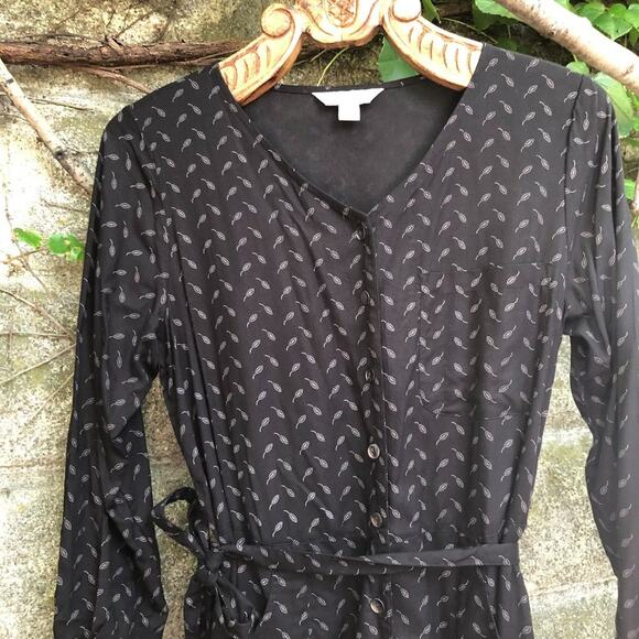 April Cornell Shell Button Front Leaf Print Tie Waist Jumpsuit - Picture 4 of 10